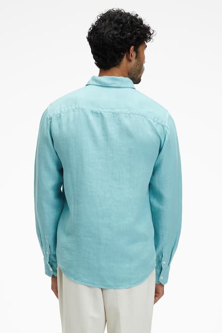 Shop_Terra Luna_Blue Linen Coda Button Down Shirt _at_Aza_Fashions