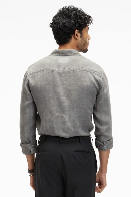 Shop_Terra Luna_Grey Linen Coda Button Down Shirt _at_Aza_Fashions