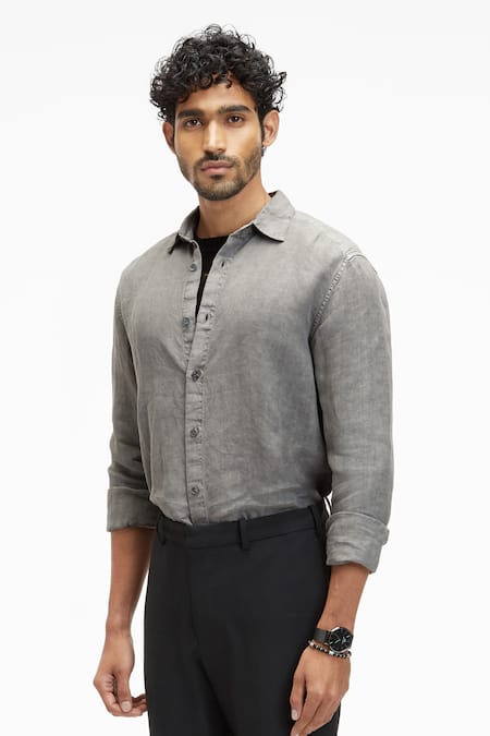 Buy_Terra Luna_Grey Linen Coda Button Down Shirt _Online_at_Aza_Fashions
