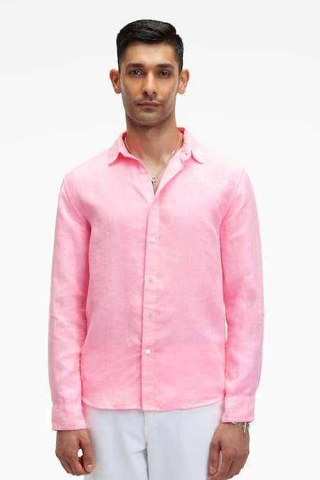 Terra Luna_Pink Linen Coda Shirt _Online_at_Aza_Fashions