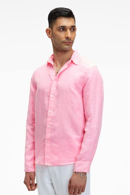 Buy_Terra Luna_Pink Linen Coda Shirt _Online_at_Aza_Fashions