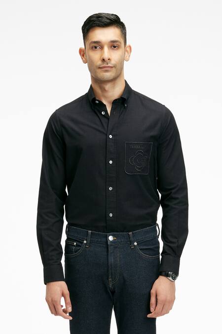 Terra Luna_Black Cotton Pacha Organic Handloom Oxford Shirt_Online_at_Aza_Fashions