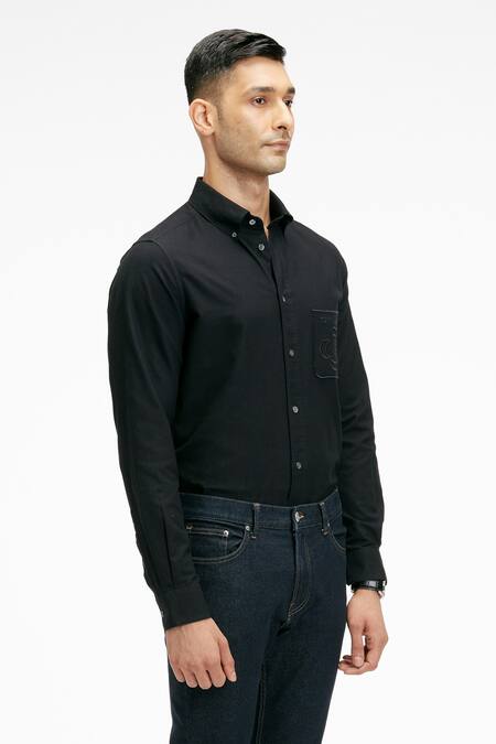 Buy_Terra Luna_Black Cotton Pacha Organic Handloom Oxford Shirt_Online_at_Aza_Fashions