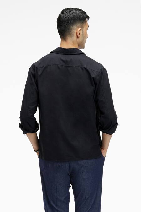 Shop Terra Luna Black Cotton, Oxford Zouk Organic Handloom Shirt at Aza Fashions Shop_Terra Luna_Black Cotton, Oxford Zouk Organic Handloom Shirt_at_Aza_Fashions