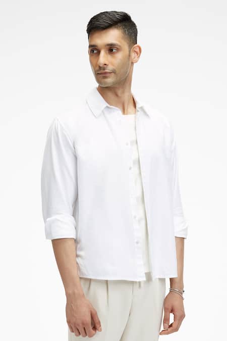 Buy_Terra Luna_White Cotton Zouk Organic Handloom Oxford Shirt _Online_at_Aza_Fashions