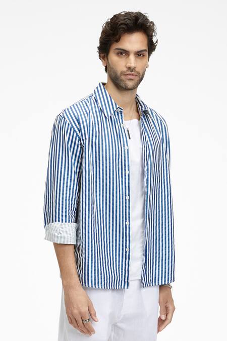Buy_Terra Luna_White Cotton Bling Stripe Print Organic Shirt_Online_at_Aza_Fashions