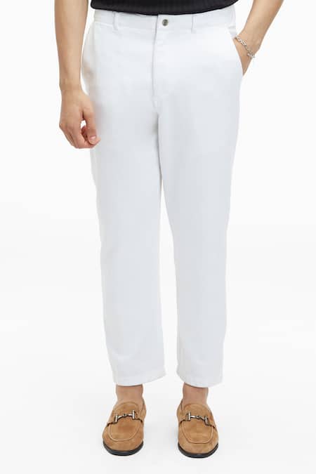 Terra Luna_White 100% Handloom Twill Cotton Plain Argo Pant_Online_at_Aza_Fashions