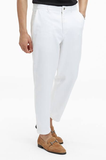 Buy_Terra Luna_White 100% Handloom Twill Cotton Plain Argo Pant_Online_at_Aza_Fashions