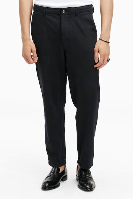 Terra Luna_Black 100% Handloom Twill Cotton Plain Argo Pant_Online_at_Aza_Fashions