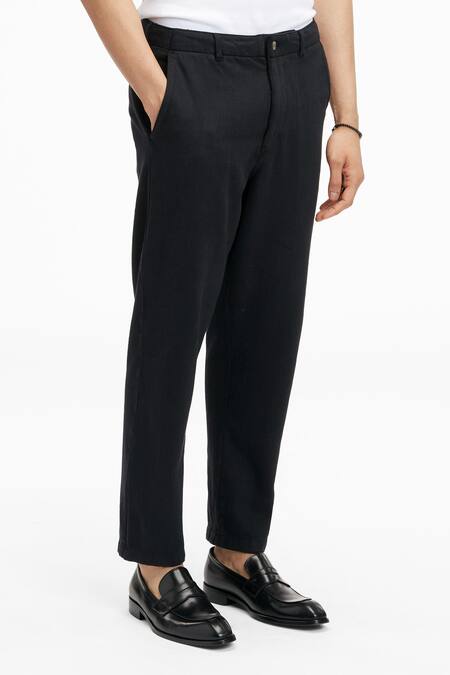 Buy_Terra Luna_Black 100% Handloom Twill Cotton Plain Argo Pant_Online_at_Aza_Fashions