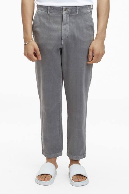 Terra Luna Grey 100% Handloom Twill Cotton Plain Argo Straight Pant Online at Aza Fashions Terra Luna_Grey 100% Handloom Twill Cotton Plain Argo Straight Pant_Online_at_Aza_Fashions