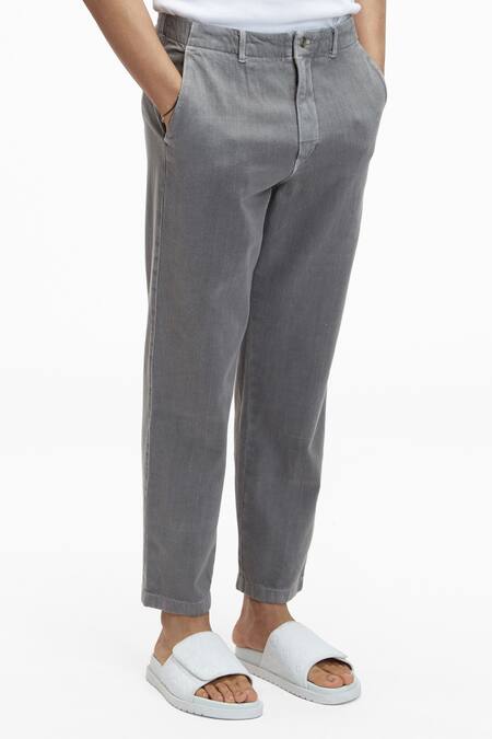 Buy Terra Luna Grey 100% Handloom Twill Cotton Plain Argo Straight Pant Online at Aza Fashions Buy_Terra Luna_Grey 100% Handloom Twill Cotton Plain Argo Straight Pant_Online_at_Aza_Fashions