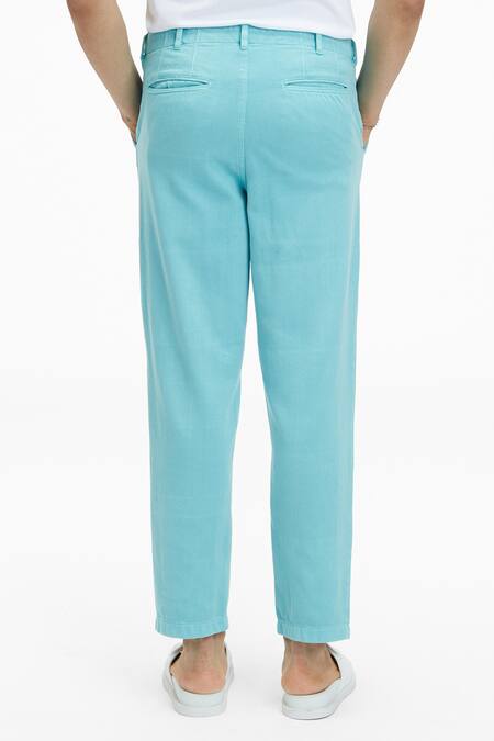 Shop_Terra Luna_Blue 100% Handloom Twill Cotton Plain Argo Pant_at_Aza_Fashions