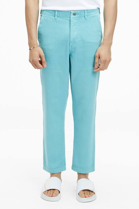 Terra Luna_Blue 100% Handloom Twill Cotton Plain Argo Pant_Online_at_Aza_Fashions