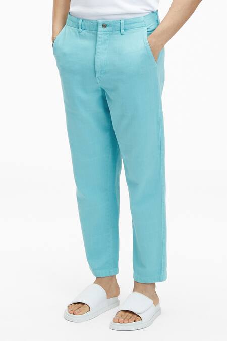 Buy_Terra Luna_Blue 100% Handloom Twill Cotton Plain Argo Pant_Online_at_Aza_Fashions