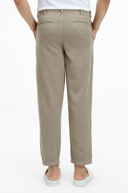 Shop Terra Luna Beige 100% Handloom Twill Cotton Plain Argo Straight Pant at Aza Fashions Shop_Terra Luna_Beige 100% Handloom Twill Cotton Plain Argo Straight Pant_at_Aza_Fashions