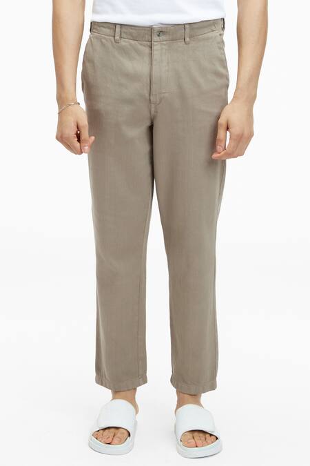 Terra Luna Beige 100% Handloom Twill Cotton Plain Argo Straight Pant Online at Aza Fashions Terra Luna_Beige 100% Handloom Twill Cotton Plain Argo Straight Pant_Online_at_Aza_Fashions