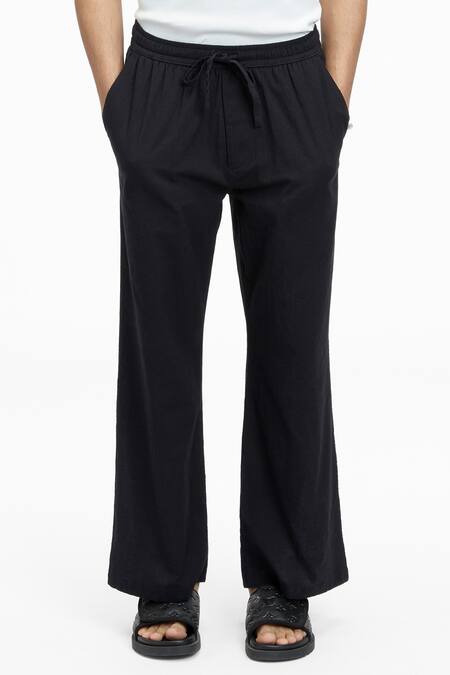 Terra Luna Black 100% Organic Handloom Cotton Plain Tao Pant Online at Aza Fashions Terra Luna_Black 100% Organic Handloom Cotton Plain Tao Pant_Online_at_Aza_Fashions