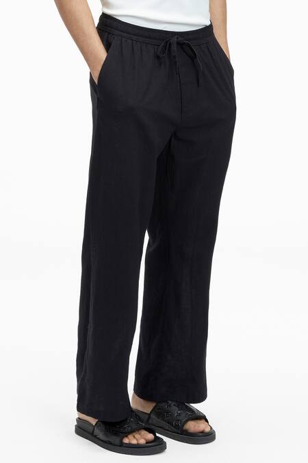 Buy Terra Luna Black 100% Organic Handloom Cotton Plain Tao Pant Online at Aza Fashions Buy_Terra Luna_Black 100% Organic Handloom Cotton Plain Tao Pant_Online_at_Aza_Fashions