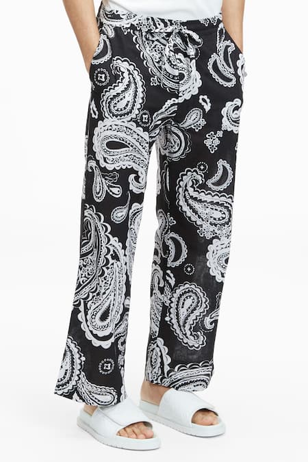 Buy_Terra Luna_Black Cotton Tao Printed Organic Handloom Pant _Online_at_Aza_Fashions