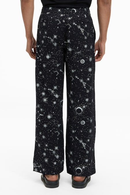 Shop Terra Luna Black Cotton Embroidery Tao Organic Handloom Printed Pant at Aza Fashions Shop_Terra Luna_Black Cotton Embroidery Tao Organic Handloom Printed Pant _at_Aza_Fashions