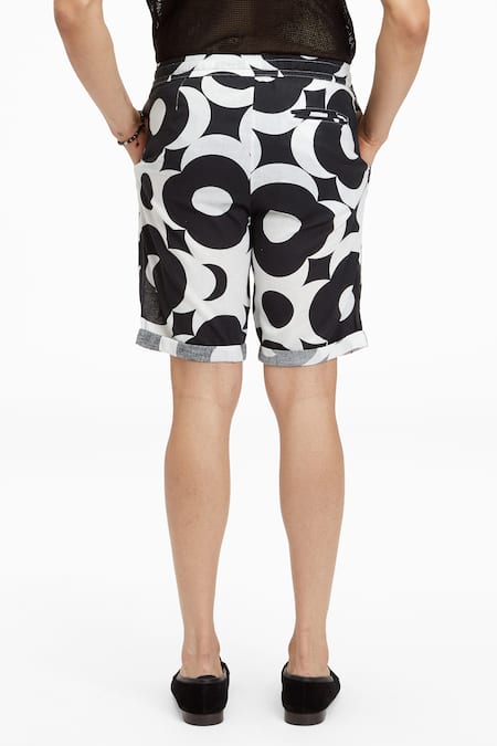 Shop Terra Luna Black Cotton Laroc Organic Handloom Printed Shorts at Aza Fashions Shop_Terra Luna_Black Cotton Laroc Organic Handloom Printed Shorts _at_Aza_Fashions