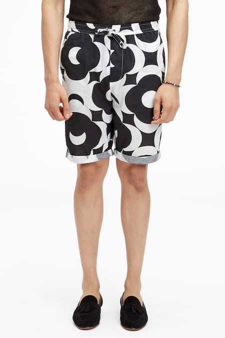 Terra Luna Black Cotton Laroc Organic Handloom Printed Shorts Online at Aza Fashions Terra Luna_Black Cotton Laroc Organic Handloom Printed Shorts _Online_at_Aza_Fashions