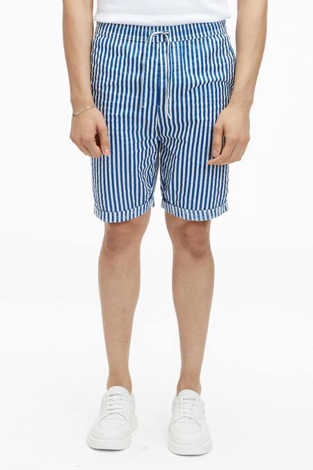 Terra Luna_White Cotton Laroc Printed Organic Handloom Shorts_Online_at_Aza_Fashions