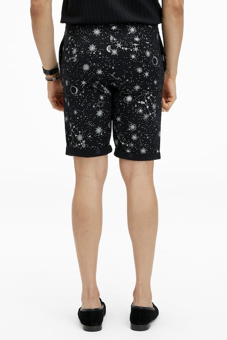 Shop Terra Luna Black Cotton Laroc Ecofoil Sparkle Print Shorts at Aza Fashions Shop_Terra Luna_Black Cotton Laroc Ecofoil Sparkle Print Shorts _at_Aza_Fashions