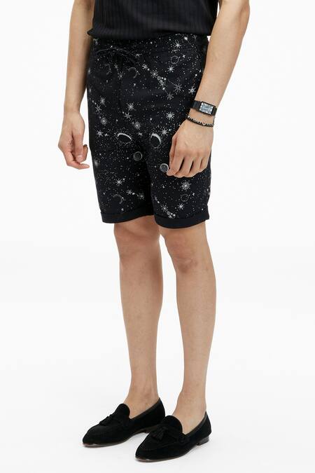 Buy Terra Luna Black Cotton Laroc Ecofoil Sparkle Print Shorts Online at Aza Fashions Buy_Terra Luna_Black Cotton Laroc Ecofoil Sparkle Print Shorts _Online_at_Aza_Fashions