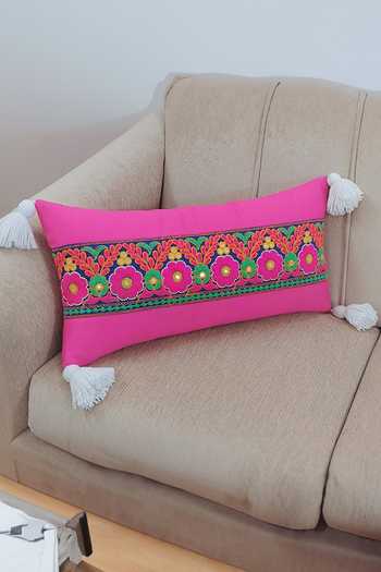 Shop_Throwpillow_Pink Cotton Embroidered Tassel Cushion Cover_Online_at_Aza_Fashions