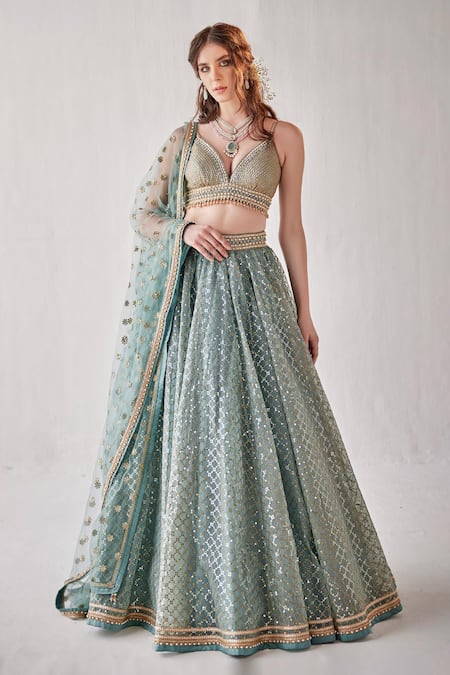 Cedar & Pine Sequin Jaal Embroidered Lehenga Set 