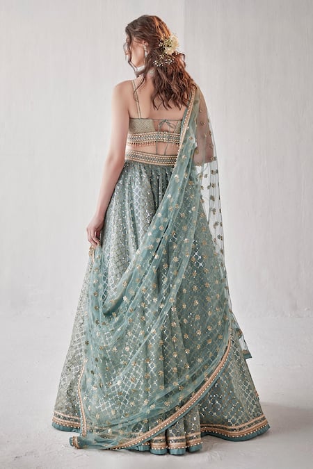 Cedar & Pine Sequin Jaal Embroidered Lehenga Set 