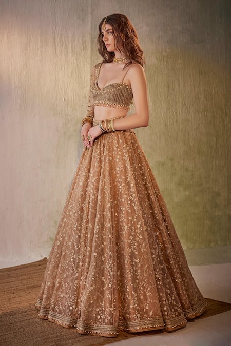 Buy Cedar & Pine Gold Organza Sequins, Embroidery Sweetheart Neck Floral Vine Lehenga Set Online at Aza Fashions Buy_Cedar & Pine_Gold Organza Sequins, Embroidery Sweetheart Neck Floral Vine Lehenga Set _Online_at_Aza_Fashions