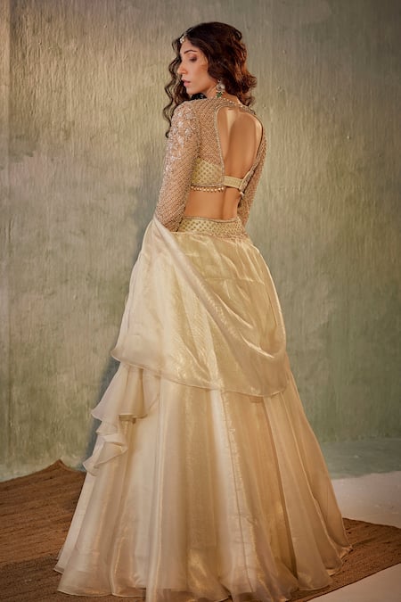 Shop Cedar & Pine Ivory Organza Pearls, Sequins, Embroidery Embellished Sheer Blouse Lehenga Set at Aza Fashions Shop_Cedar & Pine_Ivory Organza Pearls, Sequins, Embroidery Embellished Sheer Blouse Lehenga Set _at_Aza_Fashions