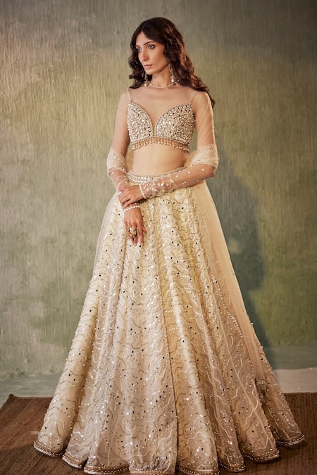 Cedar & Pine Mirror & Pearl Embroidered Bridal Lehenga Set 