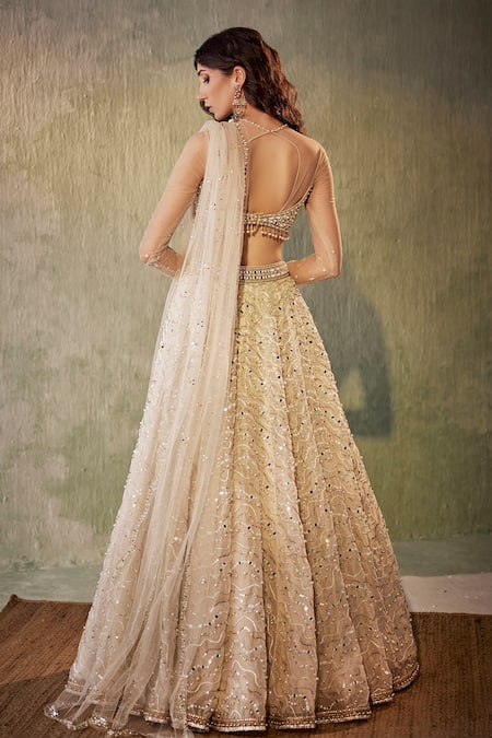 Shop Cedar & Pine Ivory Organza, Tulle Mirrors, Pearls And Embroidered Bridal Lehenga Set at Aza Fashions Shop_Cedar & Pine_Ivory Organza, Tulle Mirrors, Pearls And Embroidered Bridal Lehenga Set _at_Aza_Fashions
