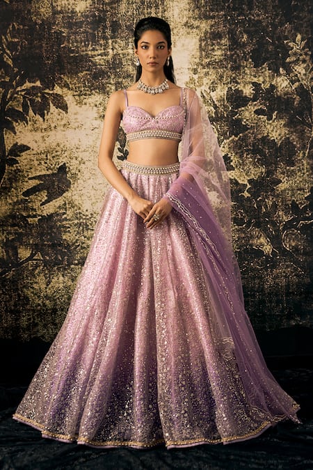 Cedar & Pine Tulle Embroidered Bridal Lehenga Set 