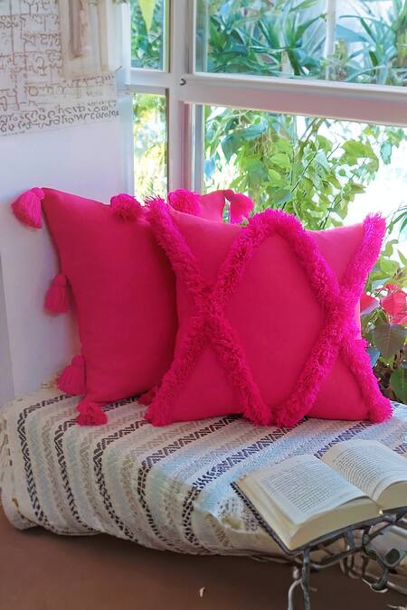 Pink fringe outlet cushion