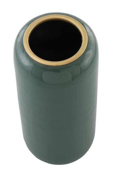 MANOR HOUSE_Green Aluminium Enamel Cylindrical Metal Tall Vase _Online_at_Aza_Fashions