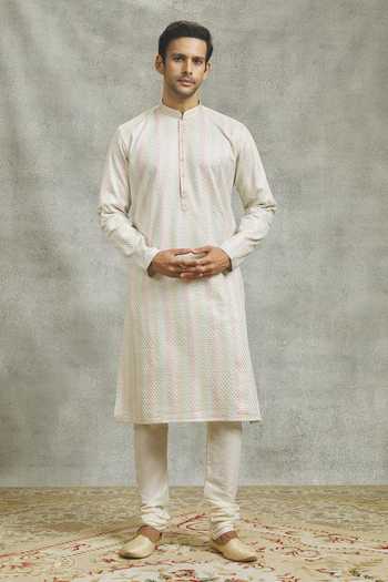 Aariyana Couture Off White Silk Embroidery Geometric Bloom Kurta Set Online at Aza Fashions Aariyana Couture_Off White Silk Embroidery Geometric Bloom Kurta Set _Online_at_Aza_Fashions