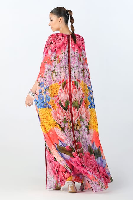 Shop Limerick By Abirr N' Nanki Multi Color Georgette Floral Cape Aster Botanic Pattern Skirt Set at Aza Fashions Shop_Limerick By Abirr N' Nanki_Multi Color Georgette Floral Cape Aster Botanic Pattern Skirt Set _at_Aza_Fashions