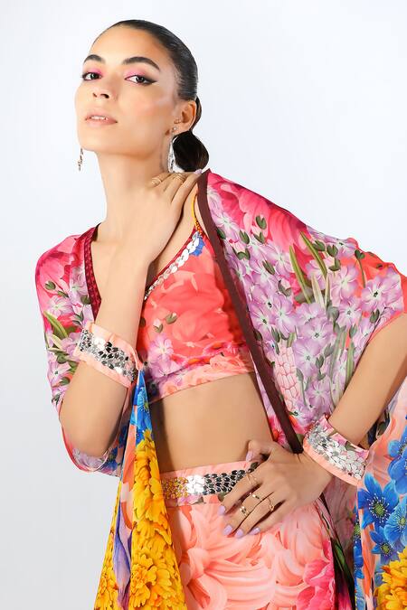 Buy Limerick By Abirr N' Nanki Multi Color Georgette Floral Cape Aster Botanic Pattern Skirt Set Buy_Limerick By Abirr N' Nanki_Multi Color Georgette Floral Cape Aster Botanic Pattern Skirt Set