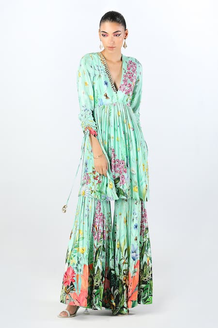 Limerick by Abirr N' Nanki Elaya Floral Print Peplum Kurta Sharara Set 