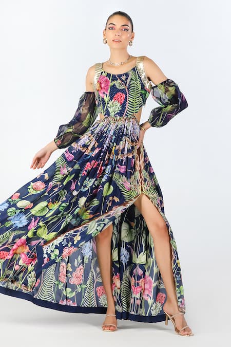 Limerick By Abirr N' Nanki Black Habutai Silk Elian Cut Out Floral Pattern Gown Online at Aza Fashions Limerick By Abirr N' Nanki_Black Habutai Silk Elian Cut Out Floral Pattern Gown _Online_at_Aza_Fashions