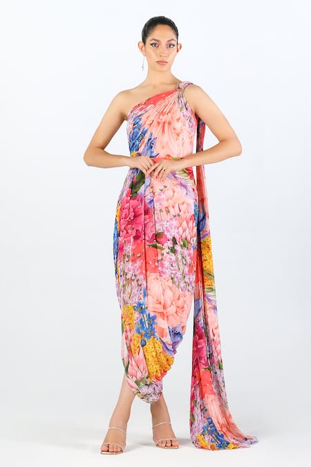 Limerick by Abirr N' Nanki Elinora Blossom Pattern Draped Dress 