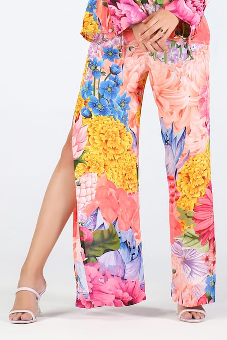 Limerick By Abirr N' Nanki_Multi Color Habutai Silk Floral Esra Pattern Pant  _at_Aza_Fashions