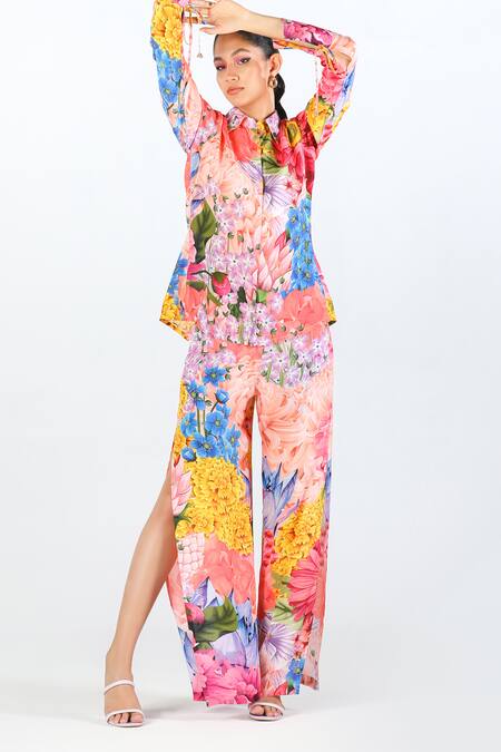 Shop Limerick By Abirr N' Nanki Multi Color Silk Embroidery Esra Floral Bouquet Pattern Shirt Online at Aza Fashions Shop_Limerick By Abirr N' Nanki_Multi Color Silk Embroidery Esra Floral Bouquet Pattern Shirt _Online_at_Aza_Fashions