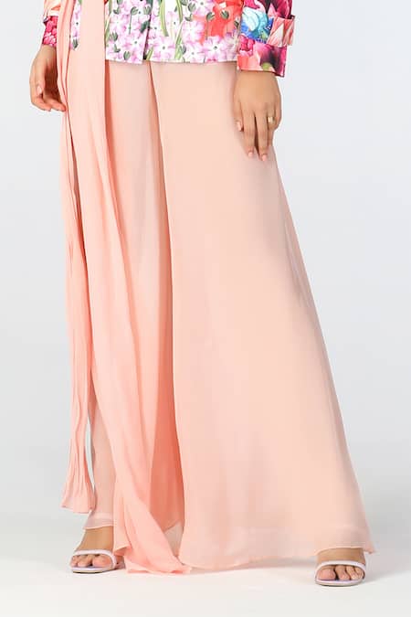 Limerick By Abirr N' Nanki_Peach Georgette Solid Kyomi Pant  _Online_at_Aza_Fashions