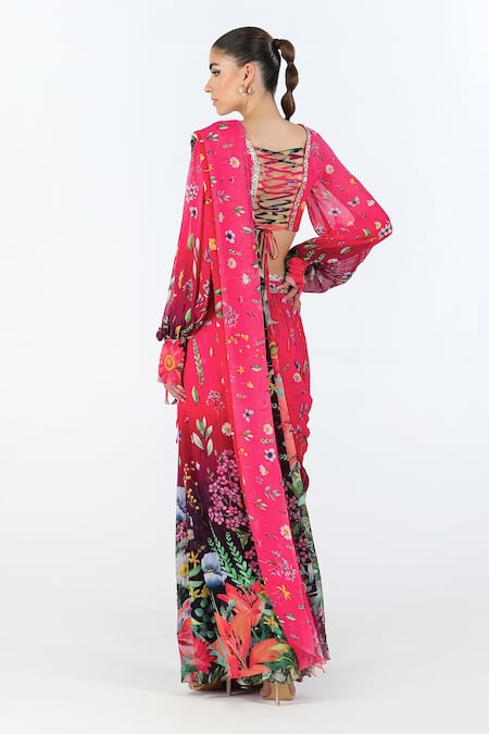 Limerick By Abirr N' Nanki Licia Floral Print Pre-Draped Saree With Blouse 